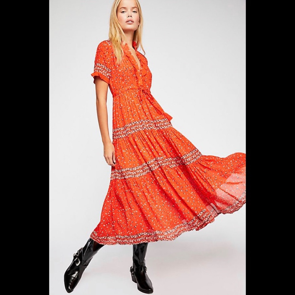Free People-Rare Feeling Pleated Printed Dress